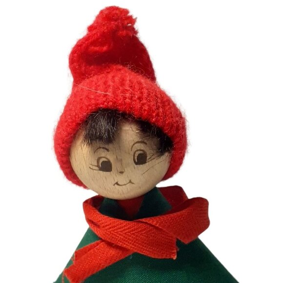Danish Doll Wood Ball Head Tiny Tree Topper Ornament or Shelf Sitter 5.4" - Picture 2 of 10